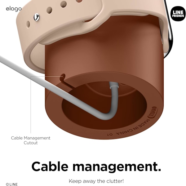 LINE Friends W2 Laddningsställ Kompatibelt med Alla Apple Watch-Serier, Nattduksläge (BRUN) BROWN