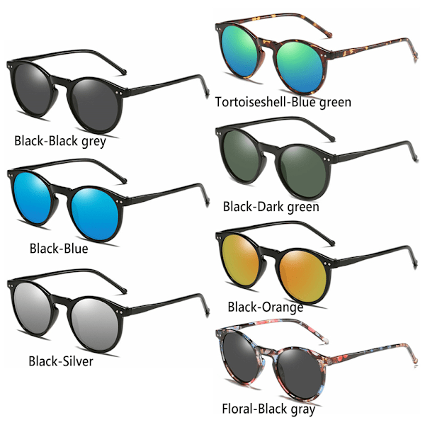 Unisex pyöreät polarisoidut aurinkolasit silmälasit aurinkolasit UV400 pyöreä kehys Tortoiseshell-Blue green