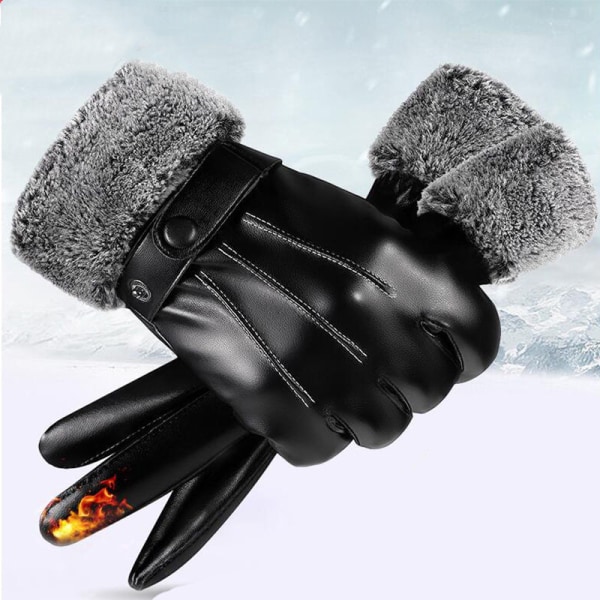 Vinter thermal cykelhandskar för män, köldsäkra läderhandskar, vattentäta sammetshandskar med pekskärm