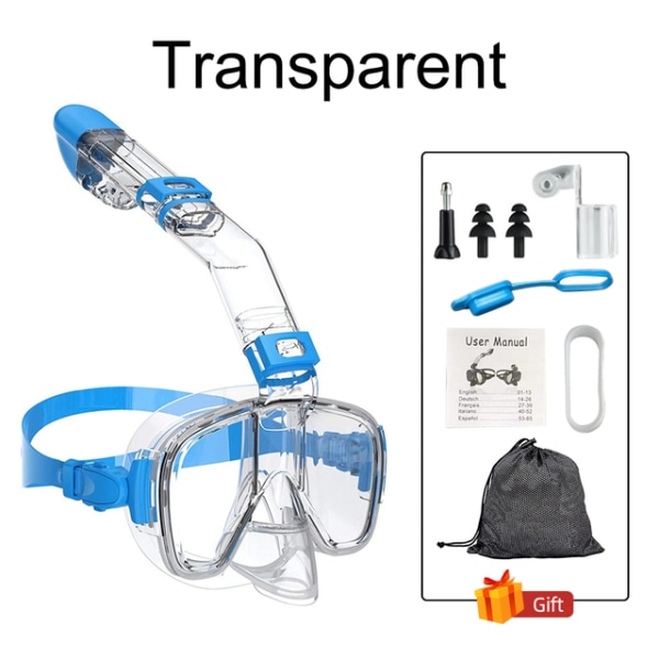 Snorkelmask Vikbar anti-dimma set med komplett torrtoppsystem för gratis simning Professionell snorklingutrustning Vuxna Barn Transparent S-M