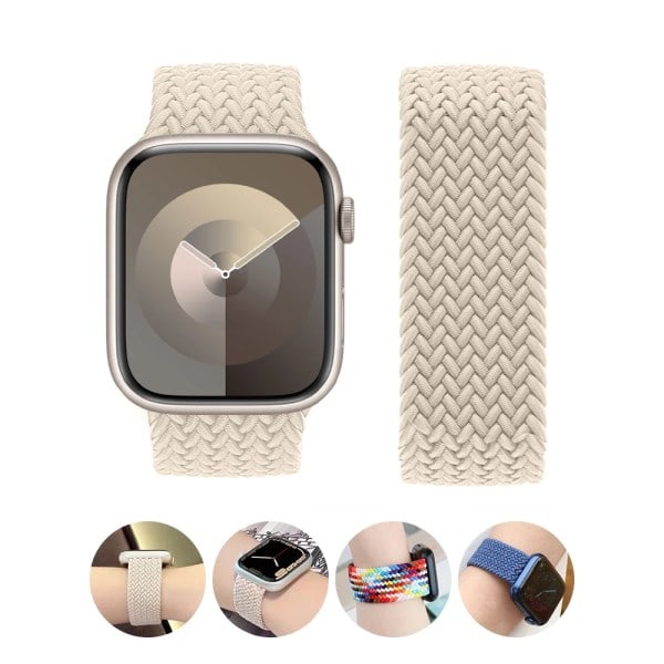 Flätat Solo Loop för Apple Watch-armband 44mm 45mm 42mm 40mm 38mm 41mm Ultra 49mm Armband correa iwatch Serie 9 SE 8 7 6 5 Rem Beige L Beige L