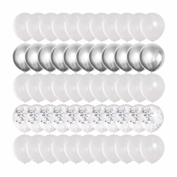 50-pak Balloner Hvid Sølv Metallic Konfettiballoner silver