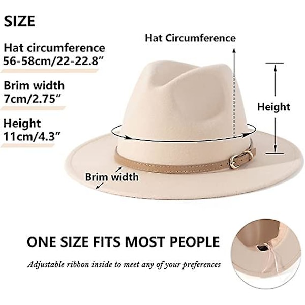 Dame klassisk filt Fedora hatt med bred brem med beltespenne
