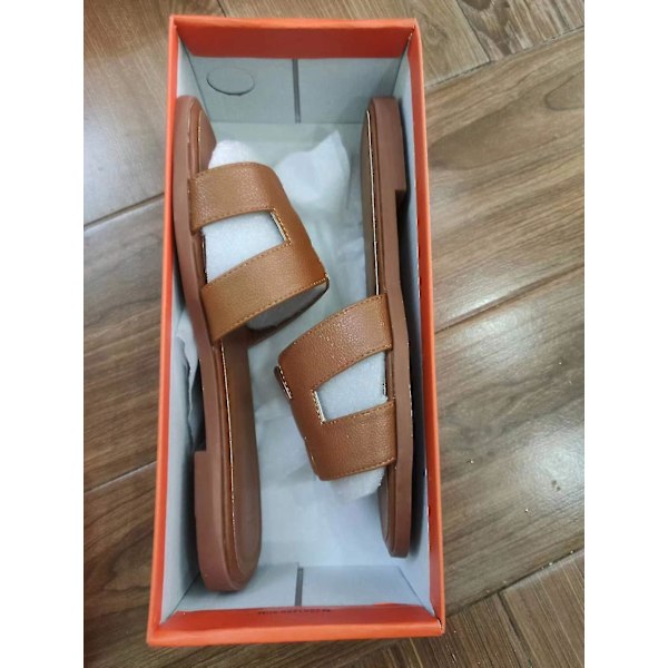 Dam sommarstrand platta sandaler kvinnliga tofflor utomhus kil sandaler plus storlek Brown Brown EU37