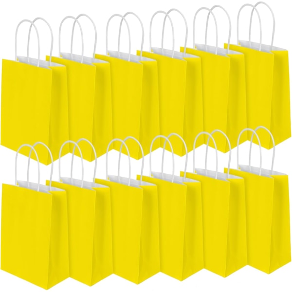 Papperspåsar för fest, 12 st present- och godispåsar med handtag, gula kraftpapperspåsar för barnkalas, födelsedag, bröllop, jul (150x80x210mm) Yellow