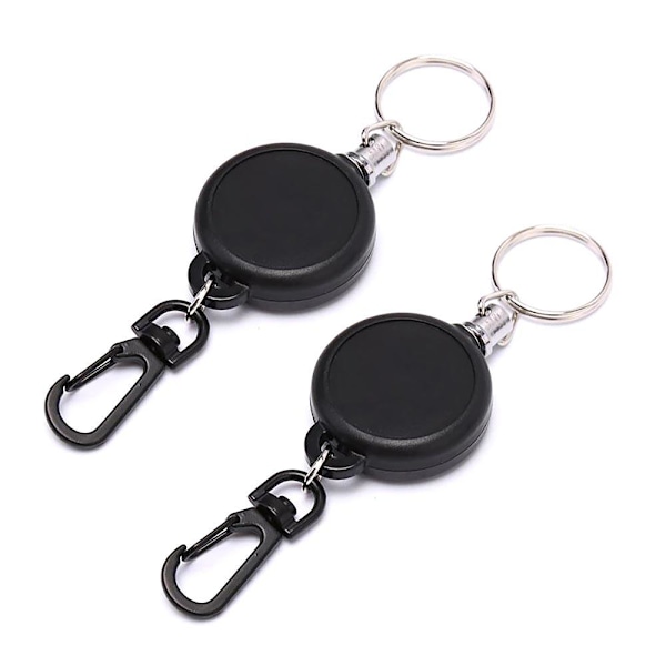2-PACK Utdragbar Nyckelhållare / Nyckelring Jojo-funktion Black Svart