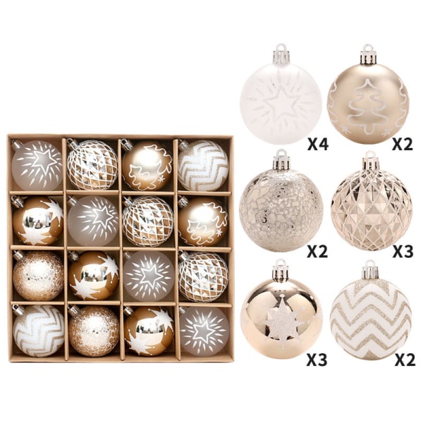 16 Stück Weihnachtskugeldekorationen, 6 cm Weihnachtskugel-Set Gold