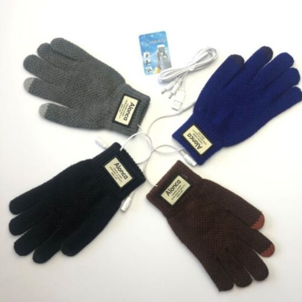 Elektriska uppvärmda handskar USB stickade varma thermal handskar män kvinnor Blue