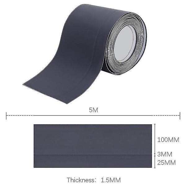 5m itseliimautuvat jalkalistat seinän reunaan Tummanharmaa Dark Grey 100 x 25 x 1.5 mm