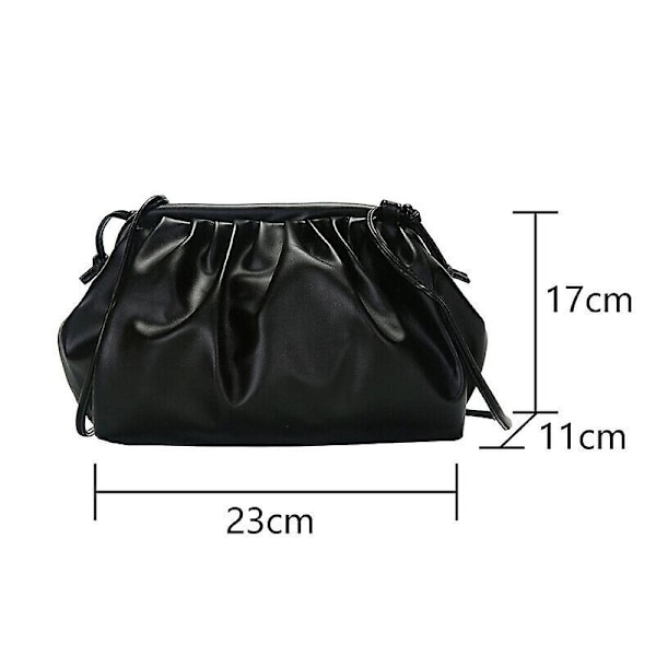 Kvinnors Dumpling Bag Molnform Handväska Ruched Bag Strap Crossbody axelväska Black