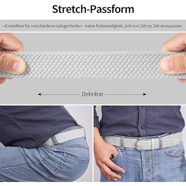 Herrebælte, elastisk flettet bælte unisex mænd kvinder flettet elastisk stretch vævet bælte 33mm(1,25\") hvidt