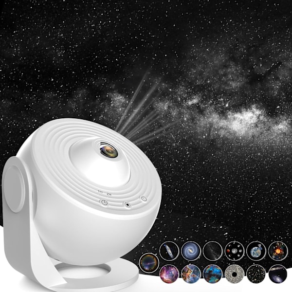 Stjärnhimmelsprojektor planetarieprojektor stjärnhimmelsprojektor galaxtaktak vuxen 12 skivor 360° roterande nattlampa White