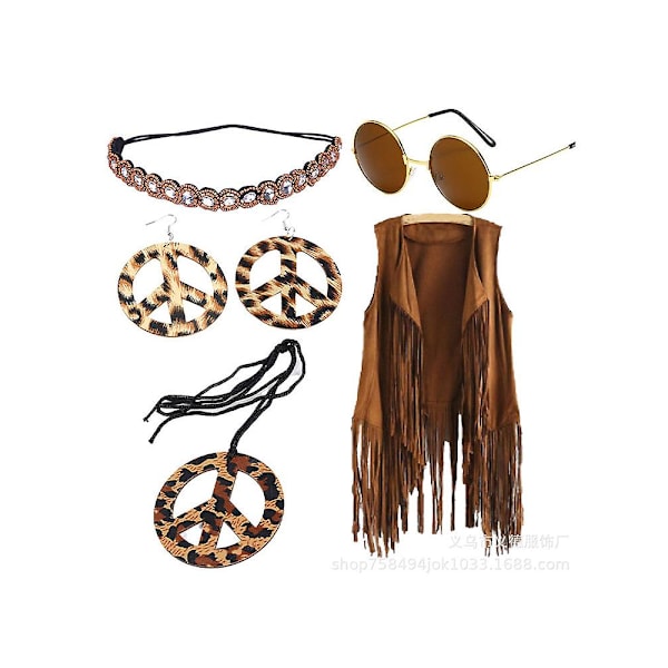 Uusi Paras 5-osainen Hippie-asustesarja naisille, 60-luvun 70-luvun naamiaisasu Hippie-setti Uusi (FMY) A2 A2 L