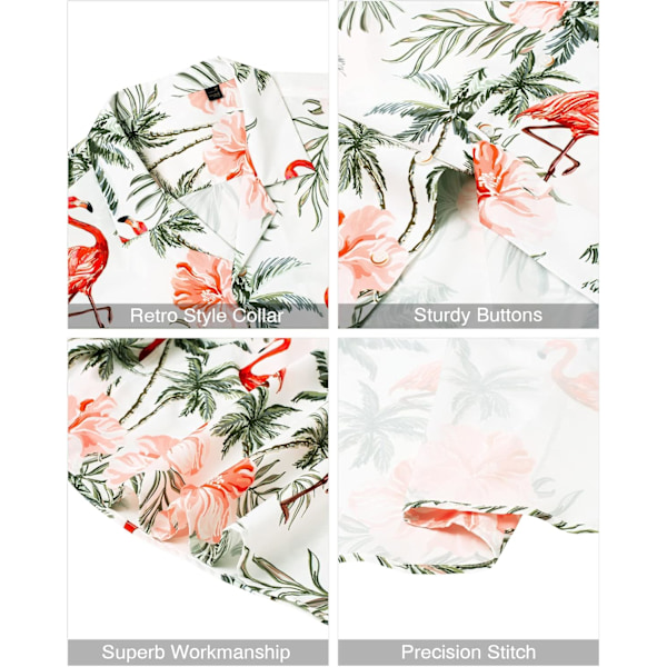 Herre Hawaiiskjorte og shorts sæt Regular Fit kortærmet casual funky strand flamingo skjorte sæt S S White Flamingo