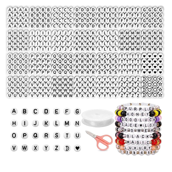 1450 st bokstäver pärlor kit, vita akryl alfabet pärlor bokstav pärlor för smycken gör siffra pärlor hjärta pärlor vänskap armband pärlor mak