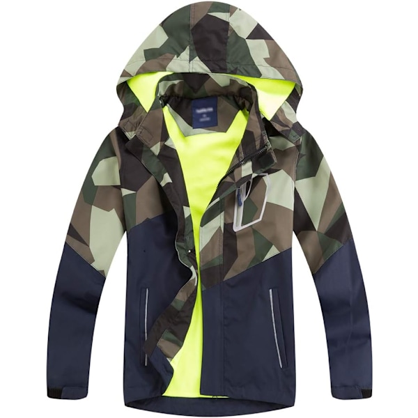 Barn Fleece Fodrad Regnrock Camo Vattentäta Jackor Army Green 10-11 Years