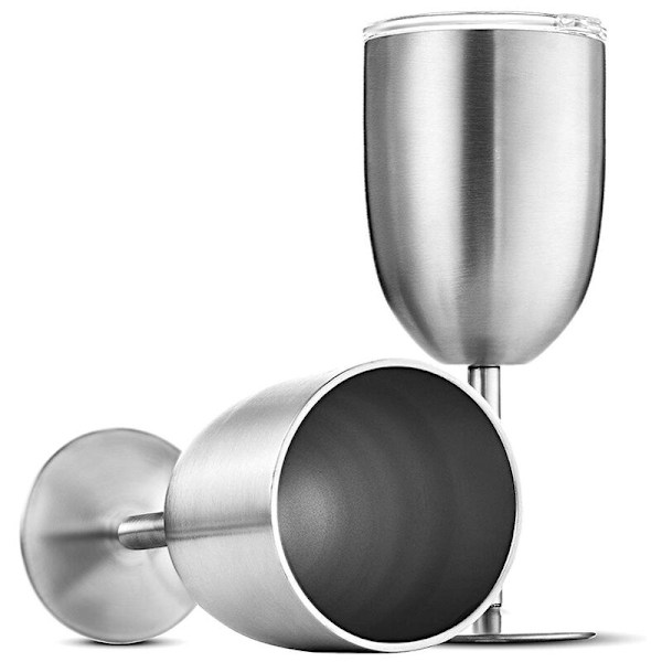 304 Rostfritt Stål Dubbel Tumbler Cup (2-pack) Rödvin Vitvin Tumbler med Lock, Borstad Metall