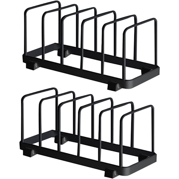 Tallriksförvaringsställ, Vertikalt tallriksställ Avlopp, Skärbrädor, Bakverk, Serveringsbricka Hållare, Lock Organizer, Skåp Diskställ (Svart, 2-pack) Black