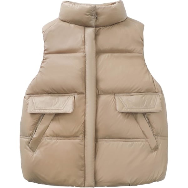 Barn Gilet Vindtät Dunväst med Sidofickor Lätt Puffer Väst för Pojke Flickor Ålder 3-10 År Beige 10-11 Years