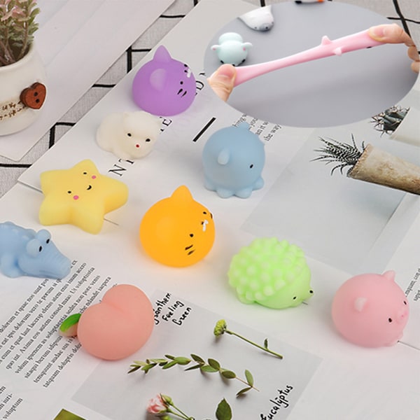 50 st Mini Stress Relief Squeeze Leksaker Färgglada Hög Elasticitet Mjuka Fidget Sensoriska Djurleksaker