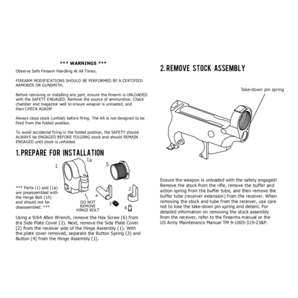 Folding Stock Adapter til AR-15/AR-10 - Monteringssæt med aluminiumslegeringsmøtrik