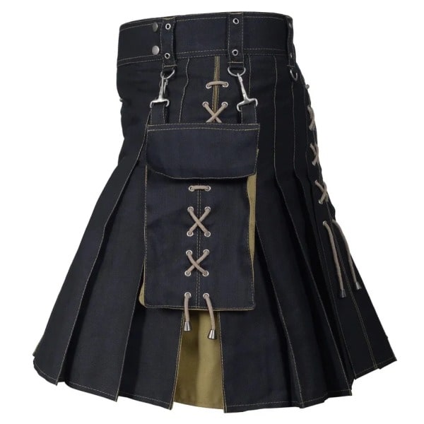 Herrkilt Utility Skotsk Traditionell Highland Solid Plisserad Spänne Kostym Kilts med Cargofickor Blå XXXL Blue Blue XXXL