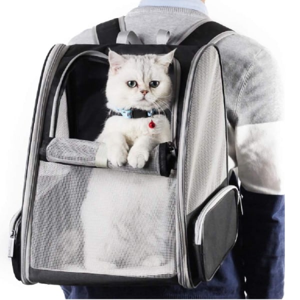 Husdjurstransportväska hundryggsäck, kattryggsäck, bekväm och andningsbar, mesh