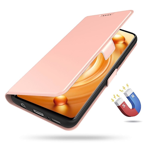 Magnetiskt PU-läderfodral med stativ och kortfack till ZTE nubia Neo 5G Pink gold