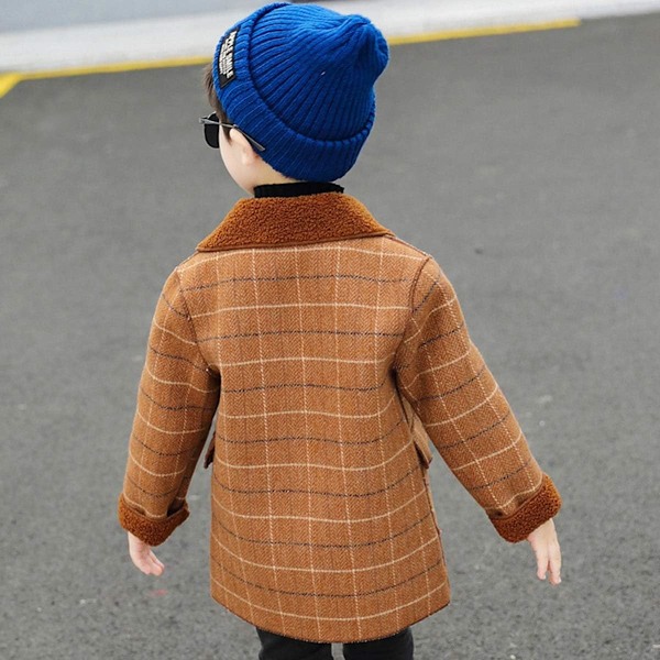 Pojkars vinterrock Rutig dubbelknäppt Trenchcoat Vadderad varm överrock för 2-10 år Khaki Plaid 9-10 Years