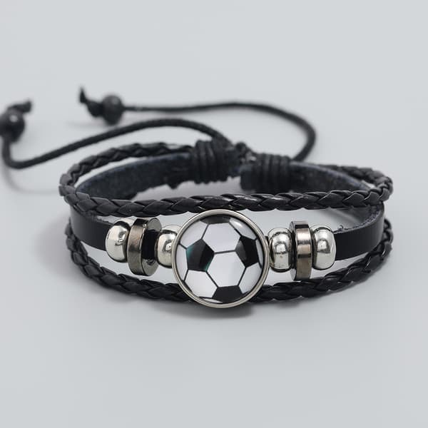 (Sort/hvid) Justerbart fodboldarmbånd i perler, sidedesign