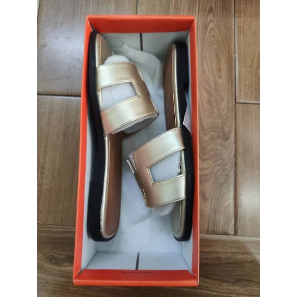 Dam sommarstrand platta sandaler kvinnliga tofflor utomhus kil sandaler plus storlek Gold Gold EU43