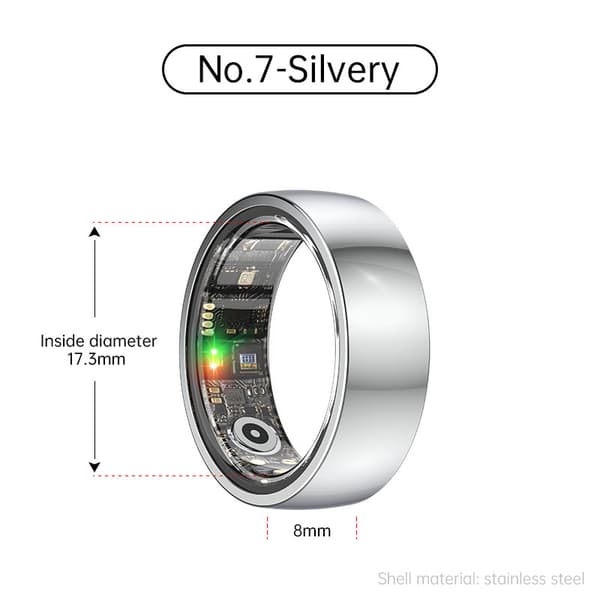 Smart Ring R1000 – Sömnmonitor, Bluetooth 5.0, Blodsyremätare Silver Silver 7