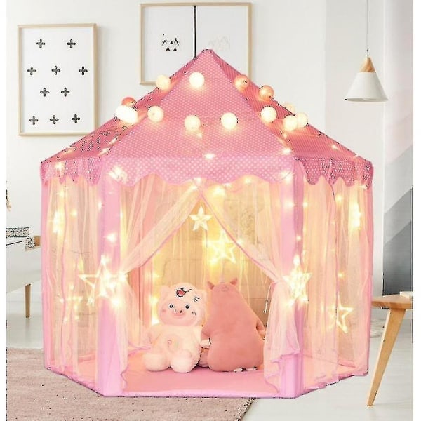 Barn Tält Hexagonalt Prinsess Tält Spelhotell (Rosa)