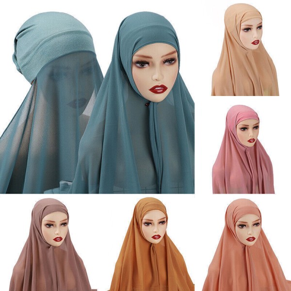 dam Scarf med Bonnet Chiffong Hijab Sjal Underscarf Cap Brown