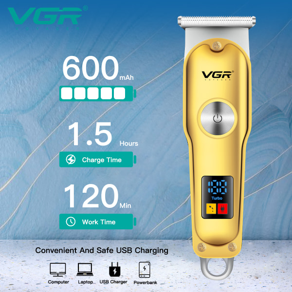VGR-290 Elektrisk hårtrimmer: Bärbar, uppladdningsbar, LCD-display