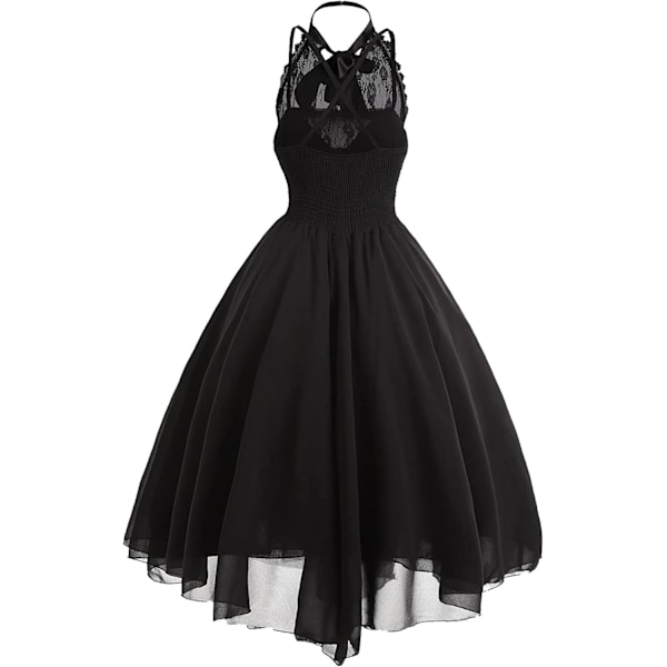 Ærmeløs Gotisk Blondekjole til Kvinder 80'er Festkjole Korset Halter Blonde Swing Cocktail Black Black XXL
