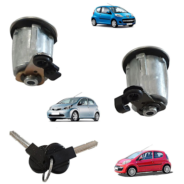 Cylinder Dörrlåscylinder Nyckelset för Peugeot 107 Citroen C1 Toyota Aygo 05-14
