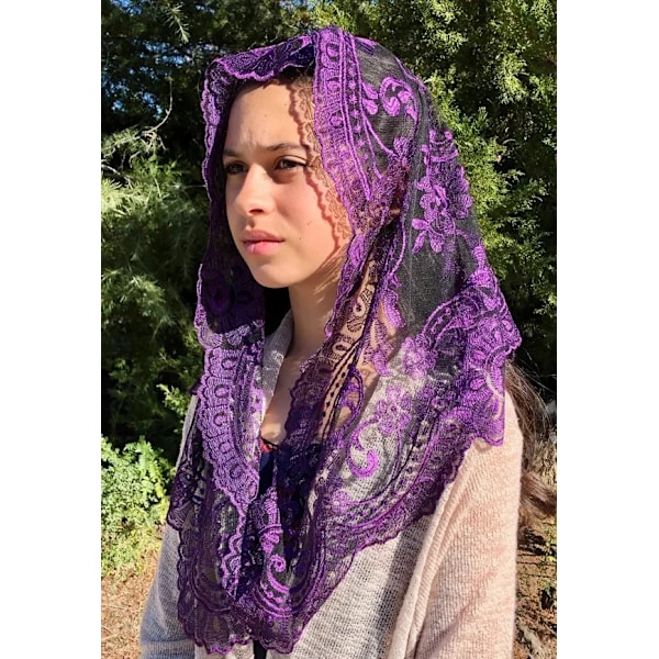 Spansk traditionell triangelslöja Svart och vit kristen katolsk kyrka slöjor för kvinnor purple