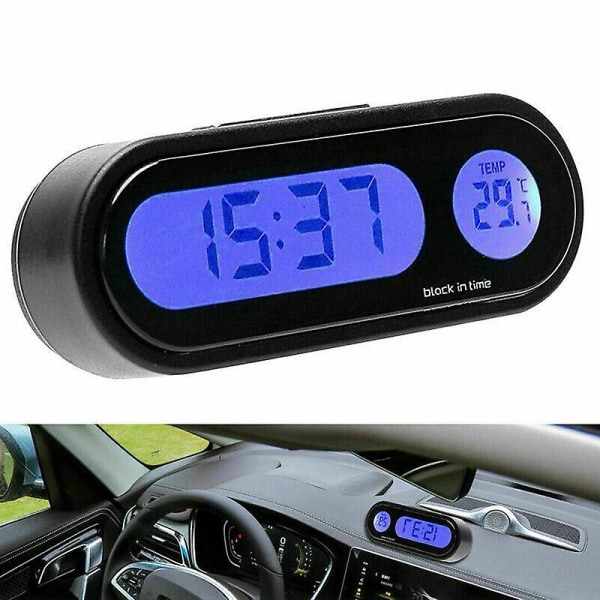 2 i 1 LCD digital bil elektronisk led-tidsklocka termometer W