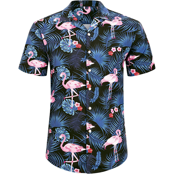 Miesten Havaiji-paita ja shortsit setti Regular Fit lyhythihainen rento funky ranta flamingo paita setti S S Blue Flamingo Leaf
