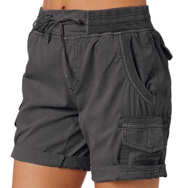 Kvinnors Cargo Shorts Sommar Lösa Vandrings Bermuda Shorts Med Fickor Kvinnors Shorts Casual Mid Lår Dark Gray Dark Gray M