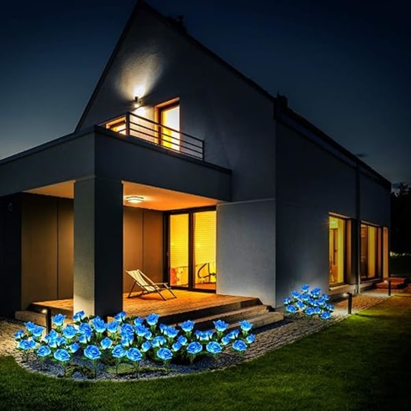 LED solenergi 3-huvud 5-huvud rosenlampa utomhus gräsmatta trädgård dekorativt landskap ljus Blue