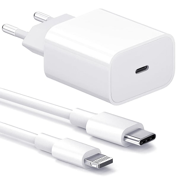 Laddare - Snabbladdare - Adapter + Kabel 20W USB-C 2m Kabel Vit 2-Pack