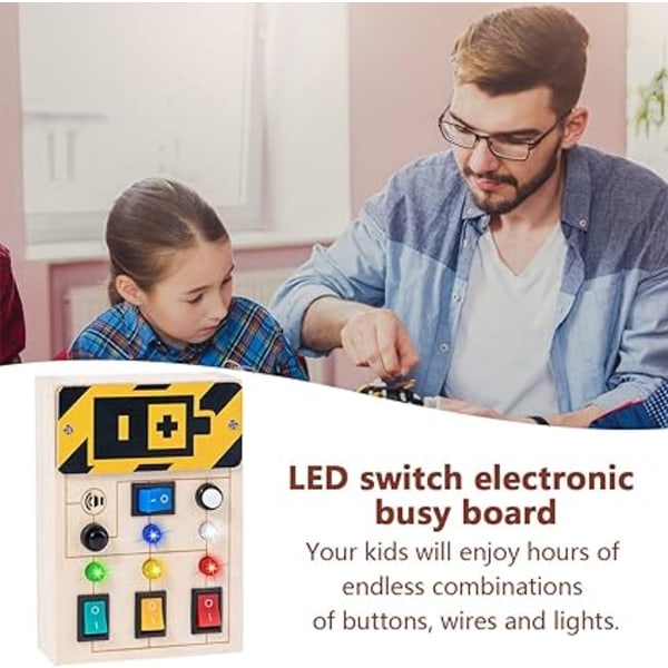 Montessori Busy Board Trä LED-ljusbrytare Busy Board Toy Toddler Trä Sensory Toy med LED