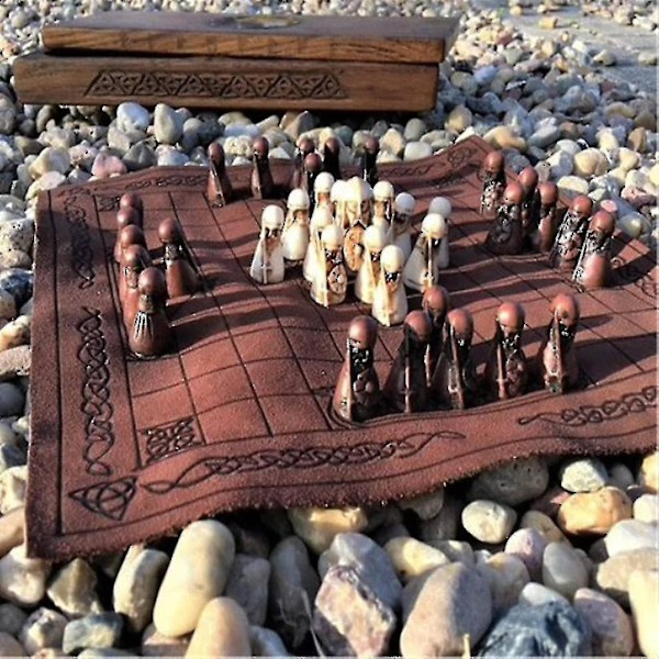 Hnefatafl brädspel, vikingaschackset, trä schackset, reseuppsättning för vuxna/barn med trälåda