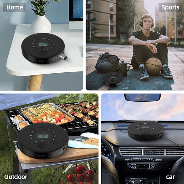 Bærbar CD-afspiller med stereohøjttalere, til familien, genopladelig bærbar CD-afspiller med 2000mAh batteri, anti-hop Walk