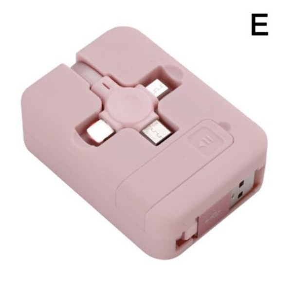 4-i-1 USB laddare Indragbar datakabel Typ C Micro-kabelställ Pink