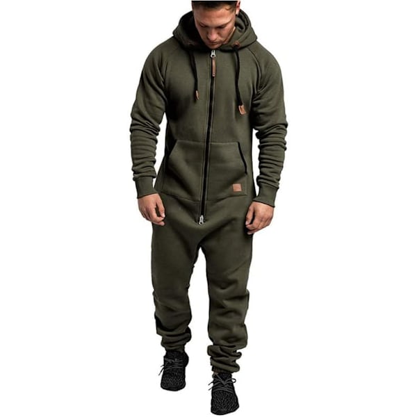 Männs Huvad Jumpsuits Full Zip Långärmad En-Delad Atletisk Löpning Jogging Tracksuit Green XXL