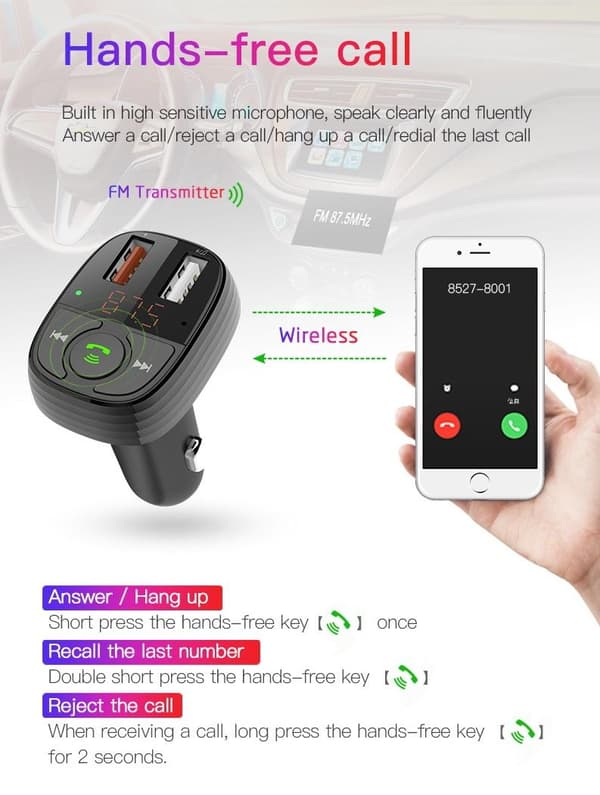 QC 3.0 Bluetooth FM Sändare MP3 2USB Billaddare Devia Svart