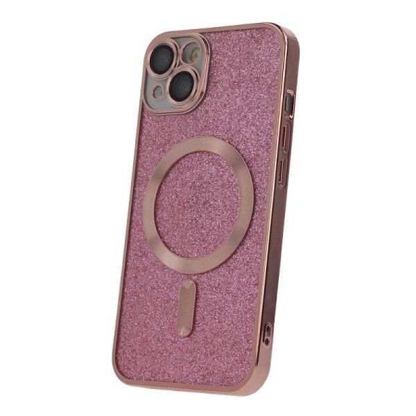iPhone 14 PRO Max - Magasafe 2in1 Glitter/Transparent Chrome Cover Pink